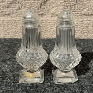 Bohemia Crystal Glass Salt and Pepper Shakers Set Vintage Diamond Cut Clear Read